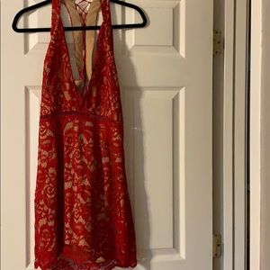 Tobi never worn red and tan lace dress